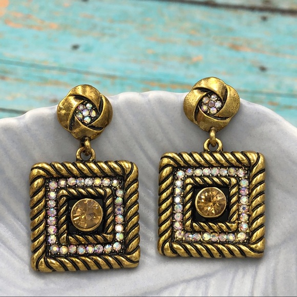 🌼 Topaz AB Vintage Look Square Earrings - Picture 1 of 3